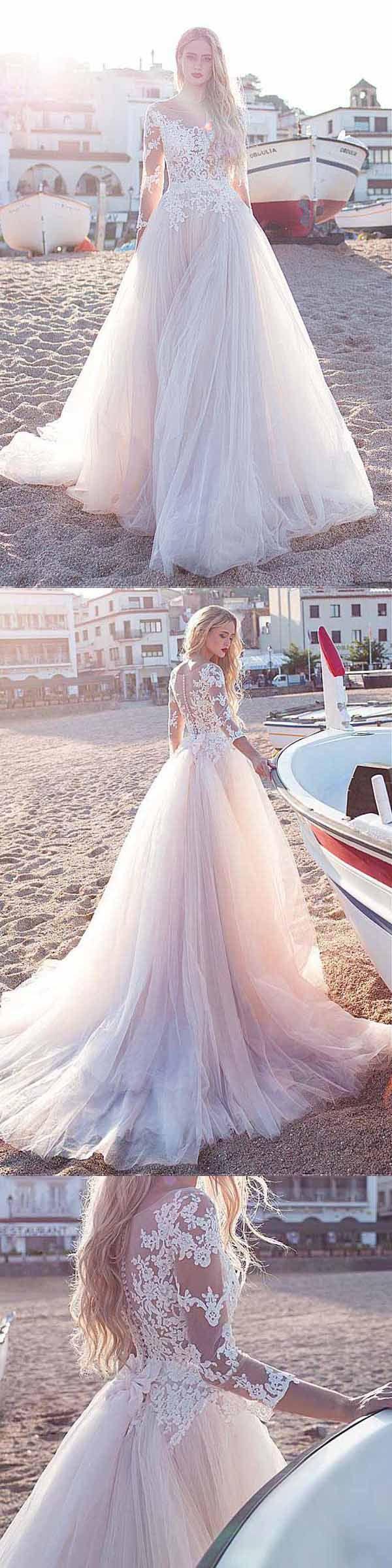 زفاف - Tulle Scoop Neckline A-line Wedding Dress With Lace Appliques WD188