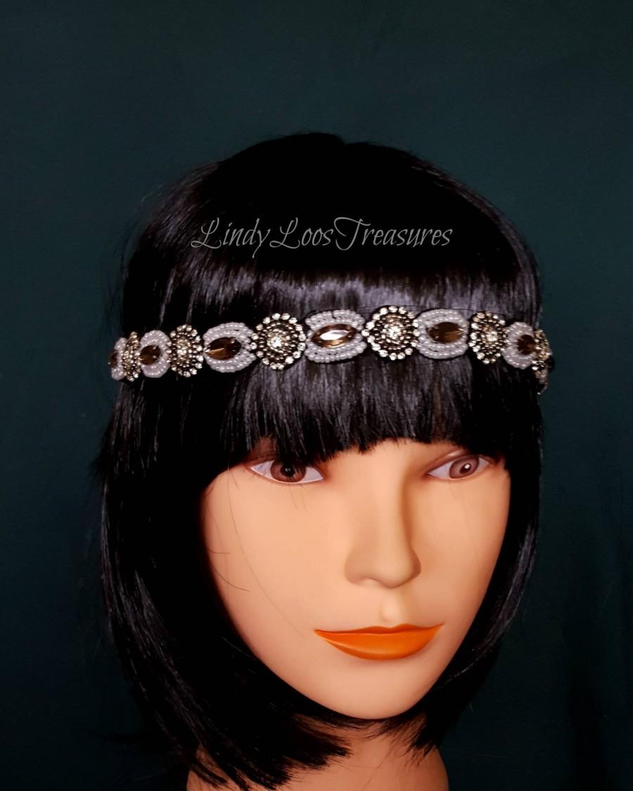 Свадьба - Women Beaded Retro Gatsby Art Deco Hair Band, Crystal Rhinestone Headband, Boho Headband, Seed Bead Head Band, Fancy Headband
