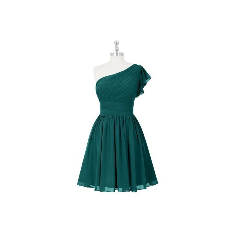 زفاف - Peacock Azazie Carly - Chiffon One Shoulder Knee Length Side Zip Dress - Simple Bridesmaid Dresses & Easy Wedding Dresses