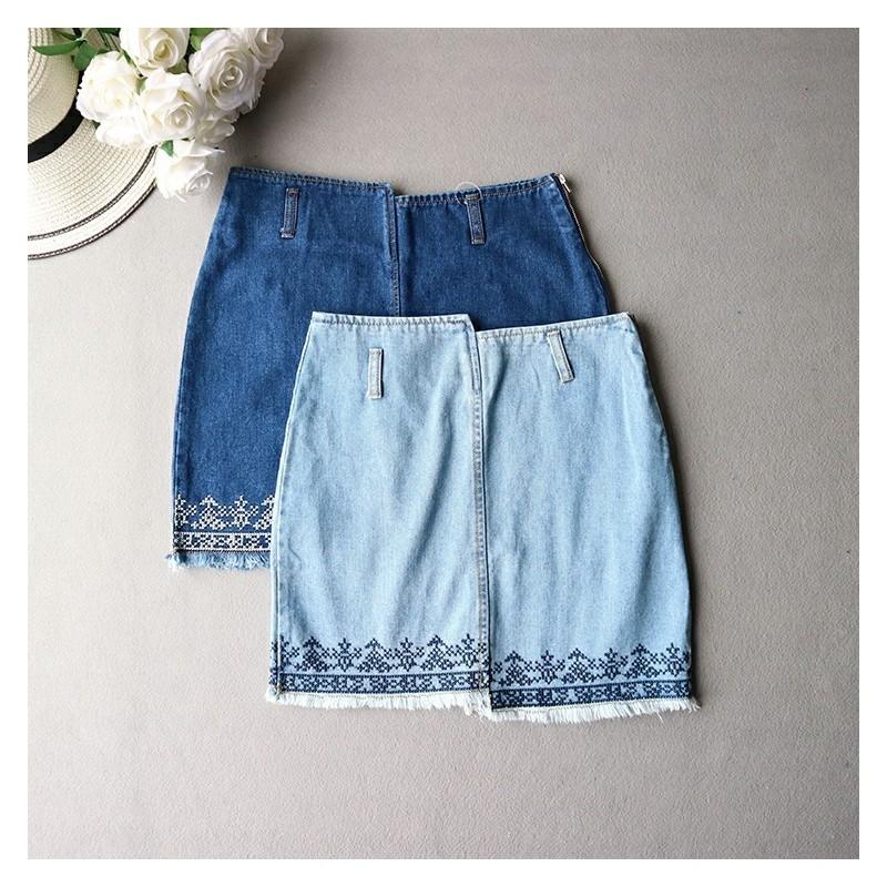 زفاف - Vintage Embroidery Sheath Zipper Up Cowboy Summer Skirt - Discount Fashion in beenono