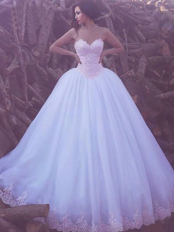 زفاف - Ball Gown Wedding Dresses Sweetheart Floor-length Lace Big White Bridal Gown JKW167