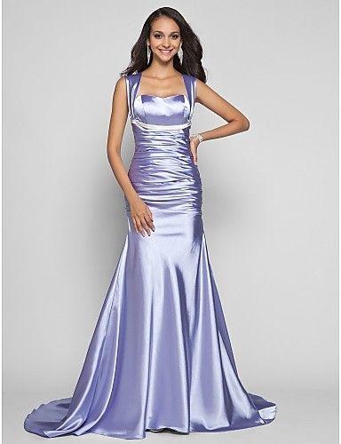 Hochzeit - Mermaid / Trumpet Straps Sweep / Brush Train Stretch Satin Formal Evening Military Ball Dress With Sash / Ribbon Ruching By TS Couture®