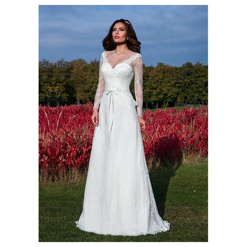 Mariage - Marvelous Lace Jewel Neckline A-line Wedding Dresses With Sash - overpinks.com