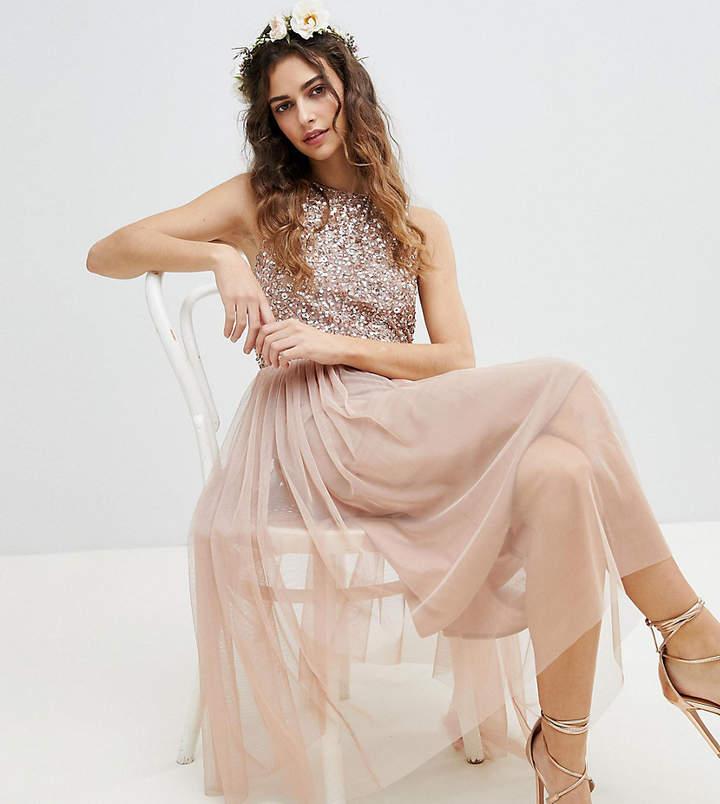 maya cut out back sequin and tulle maxi dress