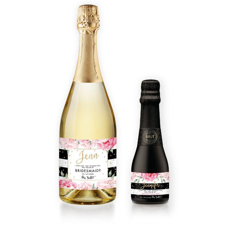 Hochzeit - "Jenn" Black Stripe Bridesmaid Proposal Champagne Labels