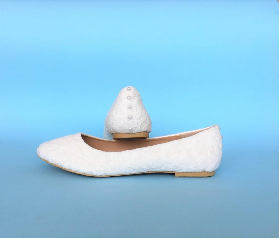 Wedding - Custom wedding shoes, Flat wedding shoes, Lace wedding flats for bride, Satin Wedding ballet flats for bride white wedding flats ivory flats