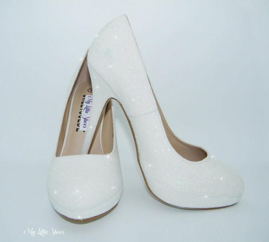 Hochzeit - Wedding shoes ~ White pearl glitter high heels ~ Bridal wear, Bride, Bridesmaid, Mother of the Bride, Maid of honour, Pageant, Prom, Party