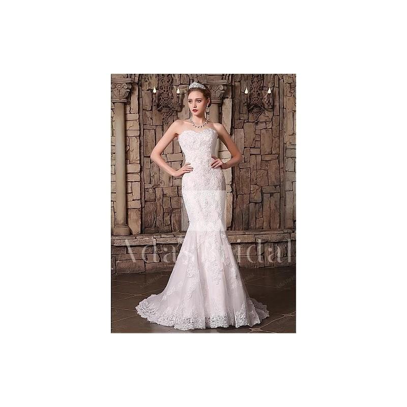 Mariage - Romantic Tulle Sweetheart Neckline Lace Appliques Mermaid Wedding Dresses - overpinks.com