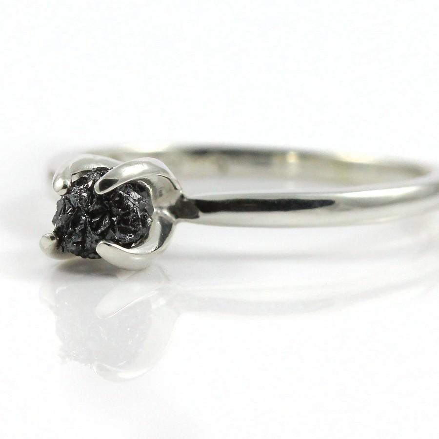 زفاف - Black Rough Diamond Ring - Silver Ring - Raw Diamond Engagement Ring - Wedding - April Birthstone