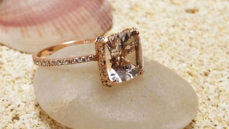 Свадьба - Morganite Ring Unique hallo ring Pink Morganite Engagement Ring Diamond Wedding Ring Solitaire diamond ring Cocktail ring Classic ring Solid