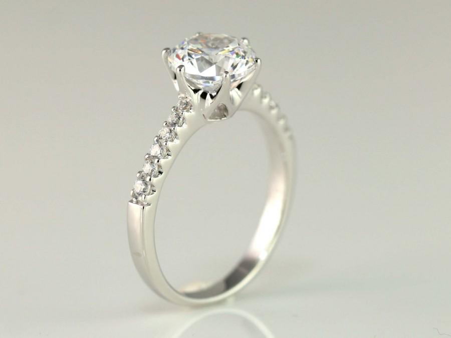 زفاف - 2 Carat Engagement Ring - Solitaire Ring - Round Cut Ring - Promise Ring - 6 prong - Stimulant Diamond CZ - Solid Sterling Silver Ring