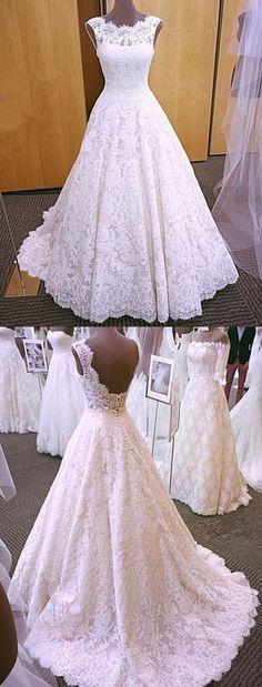 Hochzeit - Vintage Cap Sleeves Open Back Lace Wedding Dresses 2018
