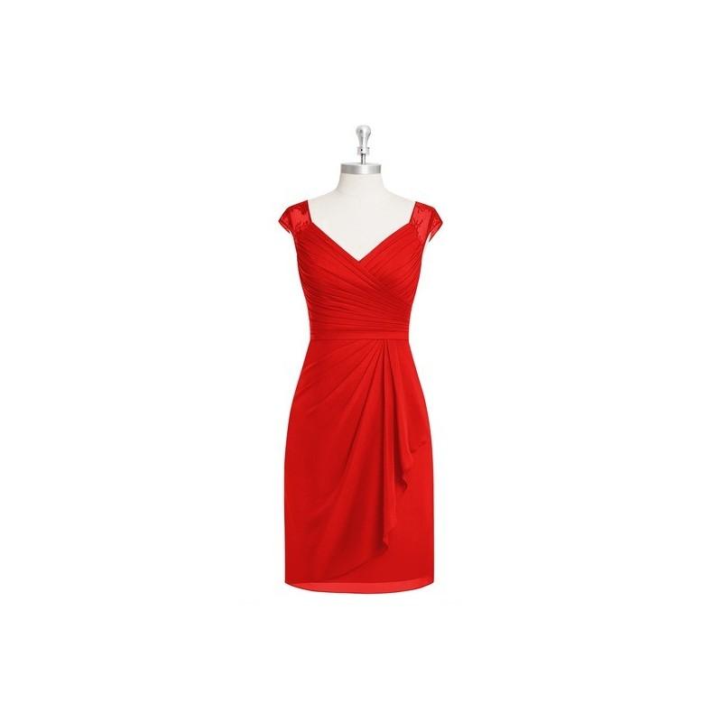 زفاف - Red Azazie Fawne - Chiffon And Lace V Neck Illusion Knee Length Dress - Simple Bridesmaid Dresses & Easy Wedding Dresses