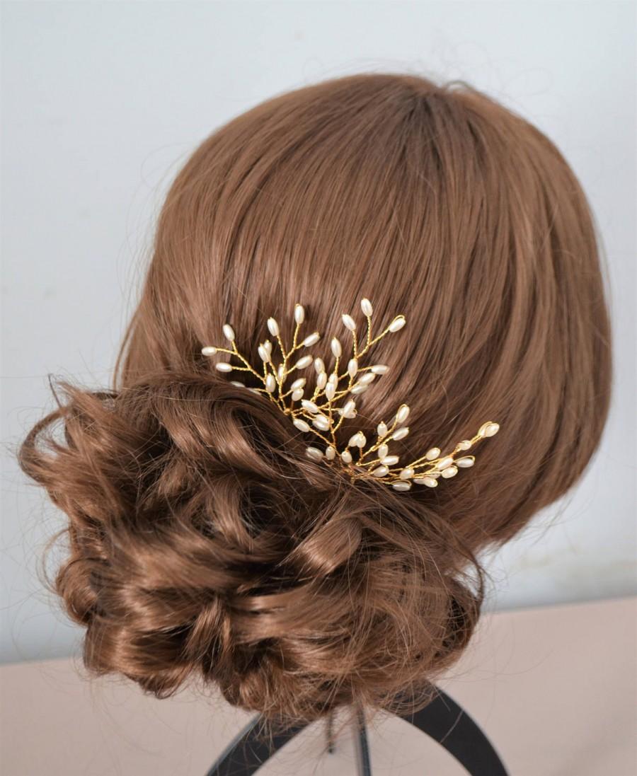 زفاف - Pair of bridal seed pearl hair pins in either gold or silver pearl spray hairpins bridal hairpiece bridesmaid hair accessory headpiece