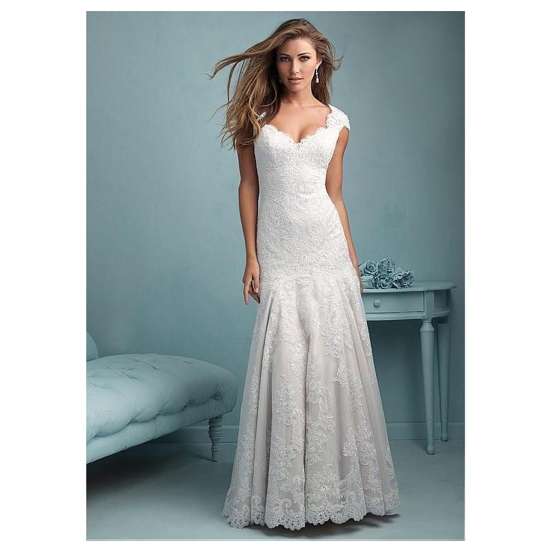 زفاف - Elegant Tulle & Organza Square Neckline Natural Waistline Sheath Wedding Dress With Lace Appliques - overpinks.com