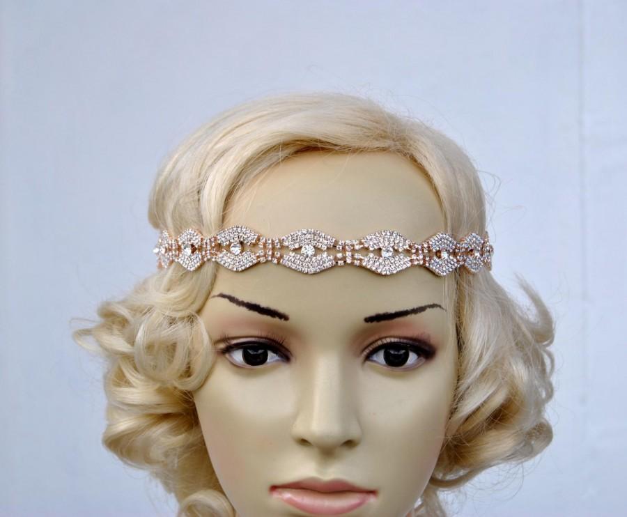 Wedding - Rose gold Gorgeous Bridal Headband Rose Gold Great Gatsby Rhinestone Headband Bridal Hair Piecel Rose Gold Headpiece Rhinestone flapper