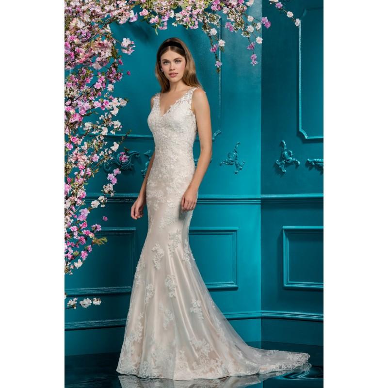 زفاف - Ellis Bridal 2018 Style 12285 Elegant Sweep Train Champagne Sleeveless Fit & Flare V-Neck Tulle Appliques Bridal Gown - Rich Your Wedding Day