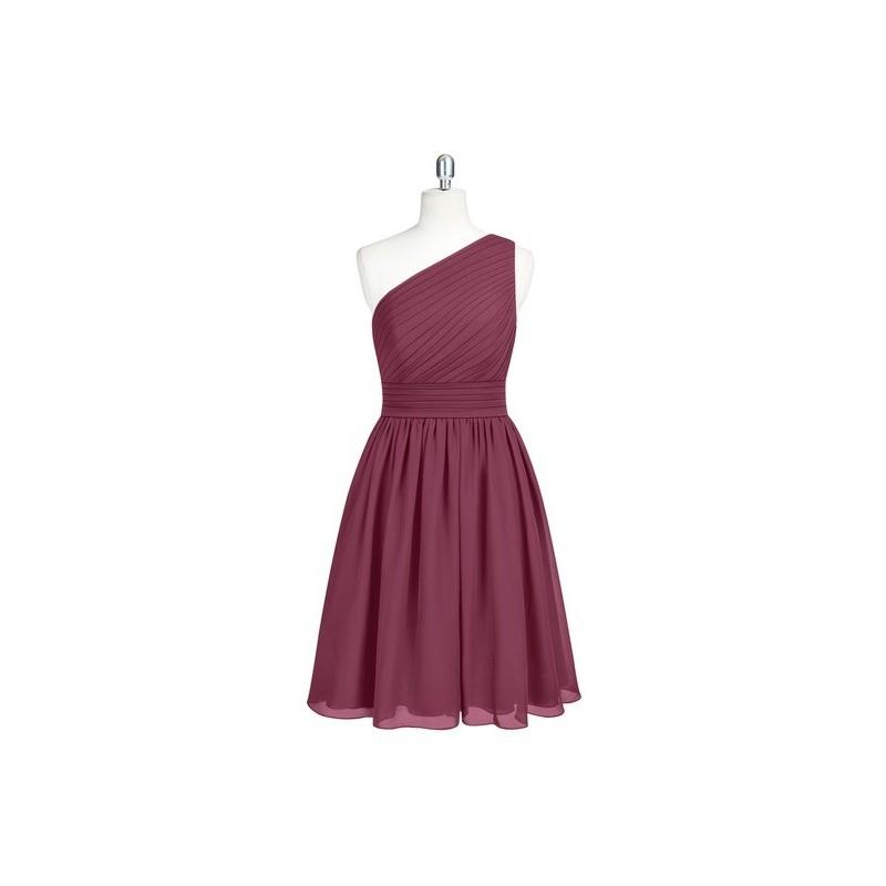 زفاف - Mulberry Azazie Katrina - Knee Length Bow/Tie Back One Shoulder Chiffon Dress - Charming Bridesmaids Store