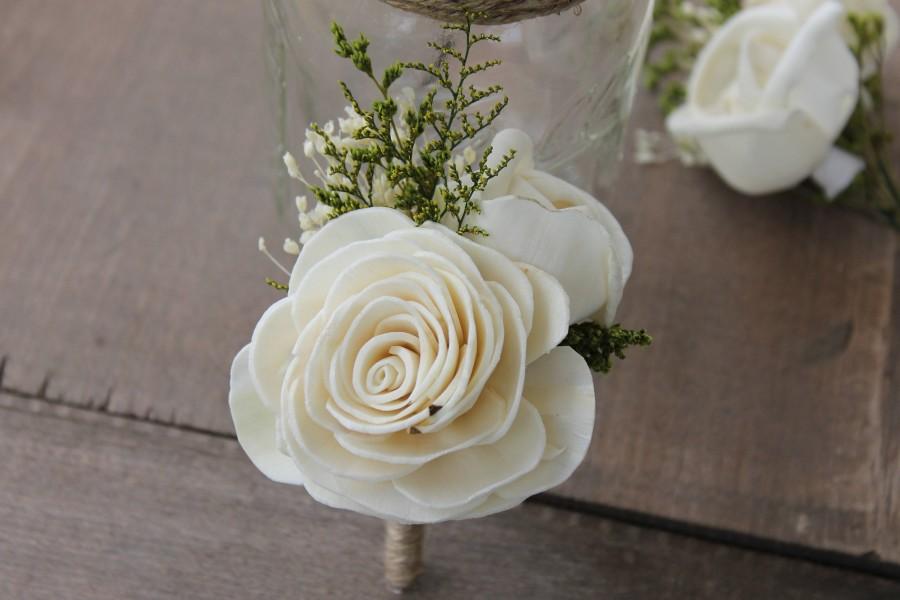 Mariage - Groom Boutonniere, Ivory Sola Flower Boutonniere, Ivory Wedding Boutonniere, Chic Flower Boutonniere, Dried Flower Boutonniere, Sola Flowers