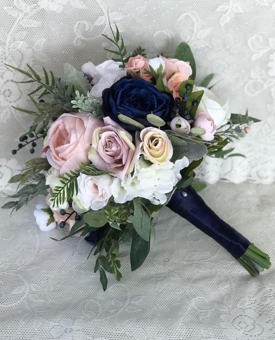 زفاف - Wedding bouquet,Bridal bouquet,Blush bouquet, Navy & blush bouquet,Blush silk flowers,Silk bouquet,Wedding accessory,Garden bouquet
