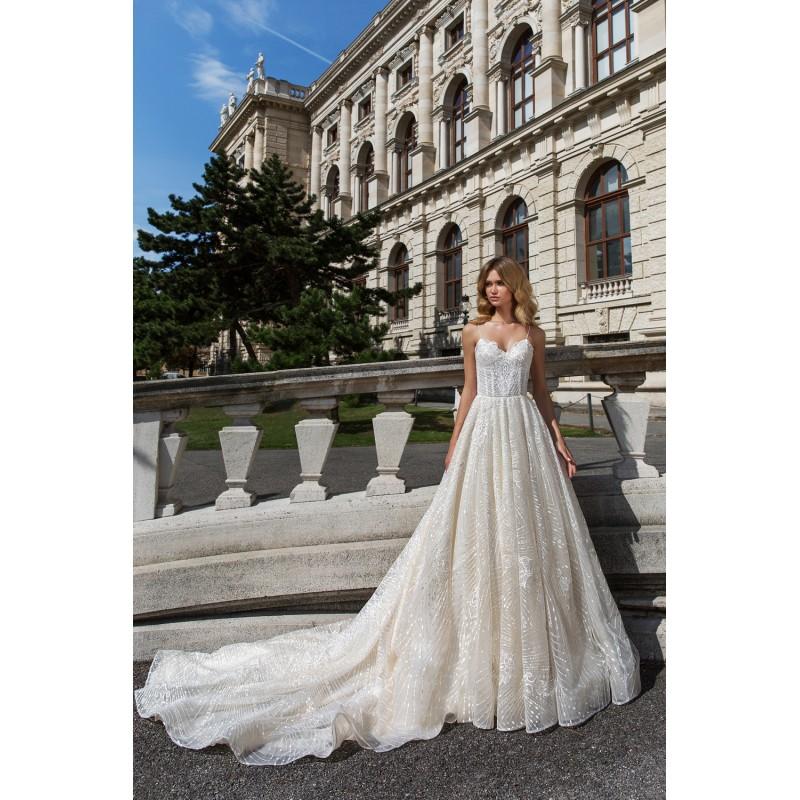 زفاف - Corona Borealis 2018 Sofie Lace Open V Back Royal Train Sweet Embroidery Champagne Aline Spaghetti Straps Wedding Dress - Rolierosie One Wedding Store