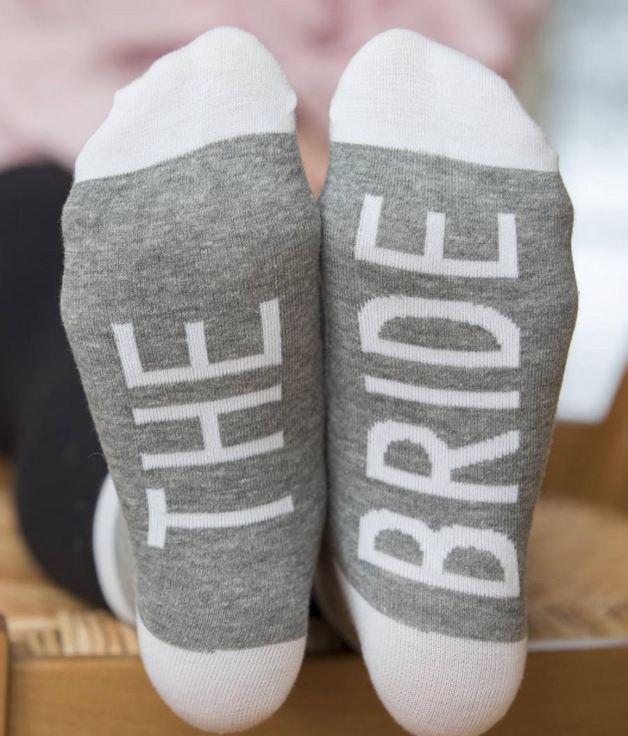 Hochzeit - The Bride Socks, Wedding Socks, Bridesmaid on Sole Socks, Maid of Honor Socks, Bridal Socks, Bridal Party Socks, Wedding Party Socks,