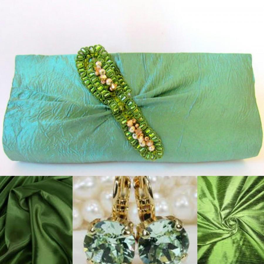 Mariage - Slim Mint Green Classy Beaded Clutch Purse, Green Designer Clutch, Small Handbag, Green Party Clutch, Bridesmaid Purse, Formal Evening Purse