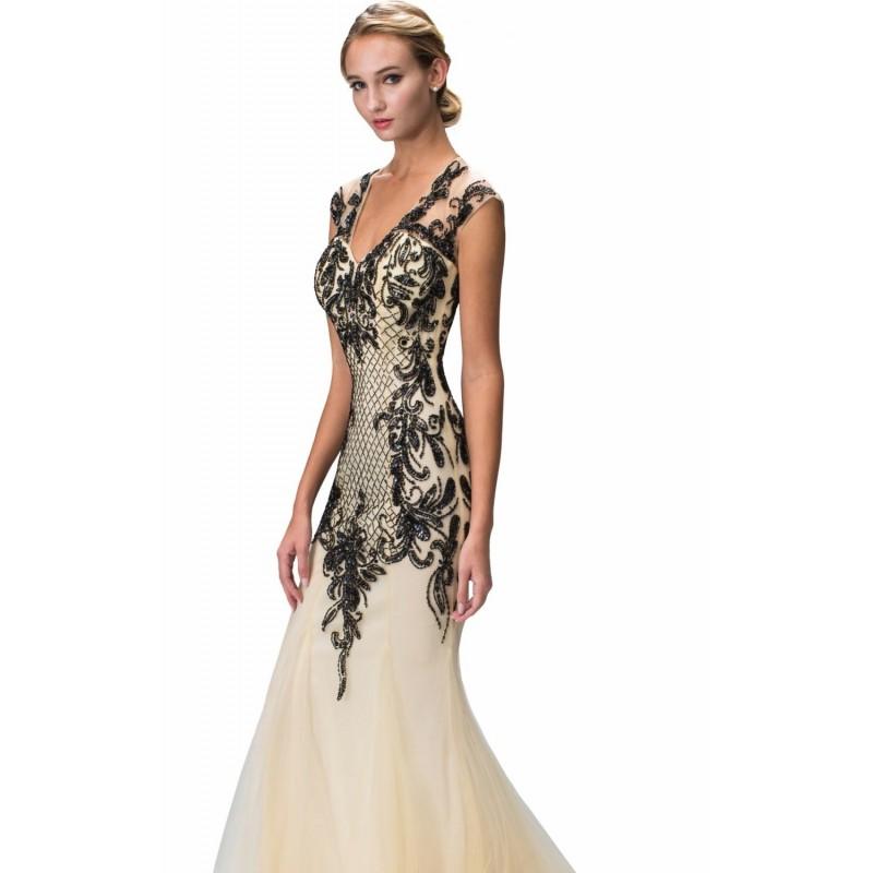 زفاف - Champagne/Black Beaded Mermaid Tulle Gown by Elizabeth K - Color Your Classy Wardrobe