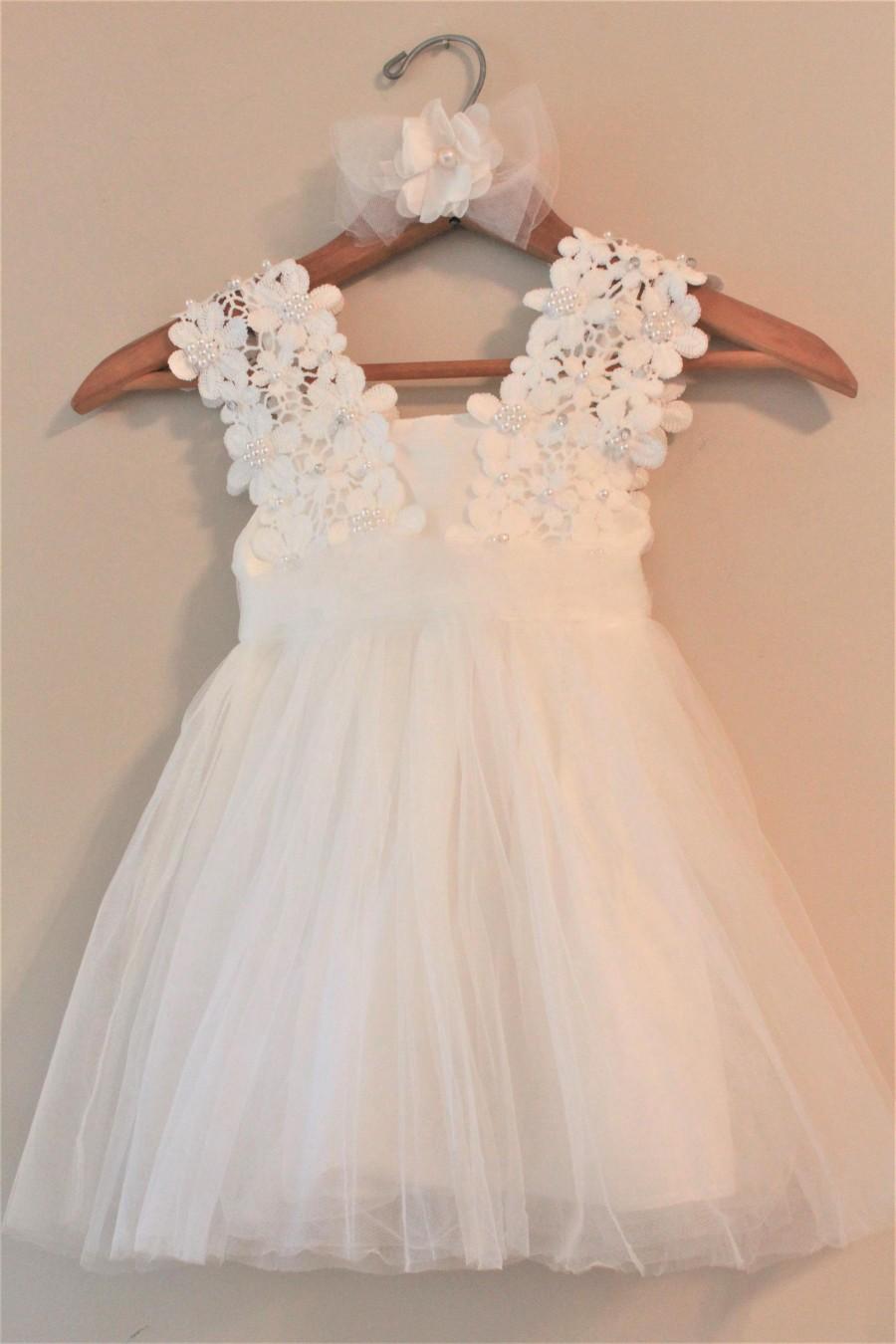 Wedding - White Flower Girl Dress-Lace Flower Girl Dress- White Birthday Girl Dress-  White Girls- Toddlers Dresses- Communion  Girl Dresses