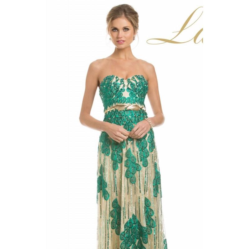 Hochzeit - Nude/Green Embellished Strapless Gown by Lara Designs - Color Your Classy Wardrobe