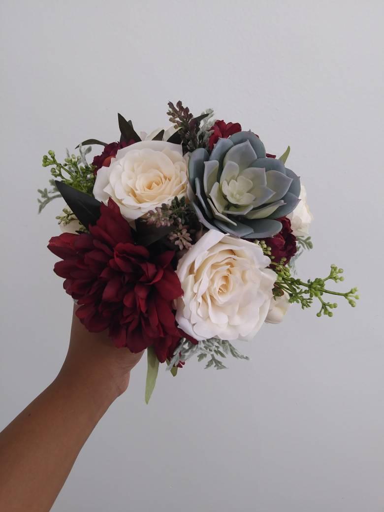 زفاف - Bridesmaids Bouquets, Wedding Bouquet, Wedding Flowers, Artificial Wedding Bouquet, Silk Flower Bouquet, Wine,Cream,Ivory, Marsala,Succulent