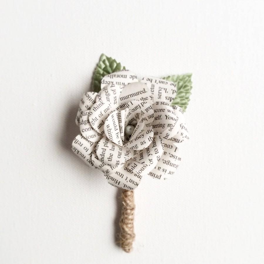 Mariage - Book Page Boutonniere, Rustic Boutonniere, Paper Boutineer, Paper Rose, Eco Wedding-Customizable (Item: TPG71D)