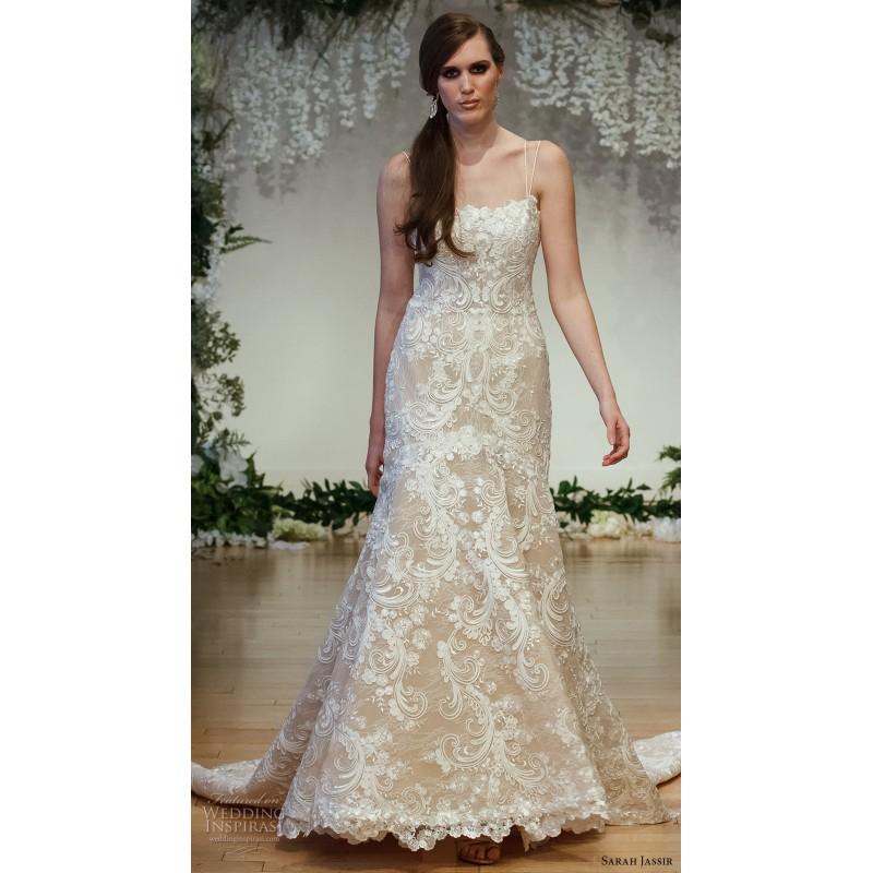 Hochzeit - Sarah Jassir 2017 Chapel Train Appliques Elegant Lace Champagne Spaghetti Straps Mermaid Sleeveless Wedding Dress - Fantastic Wedding Dresses
