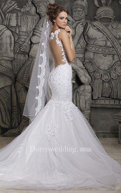Hochzeit - Magnificent Lace And Tulle Mermaid Dress With Wedding Veil