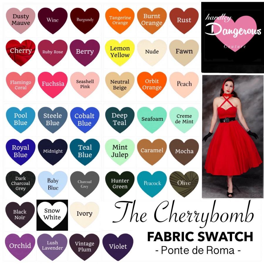 Mariage - The CHERRYBOMB Ponte de Roma Stretch Knit FABRIC SWATCH, Custom Handmade to Order Bridesmaid Party Dresses
