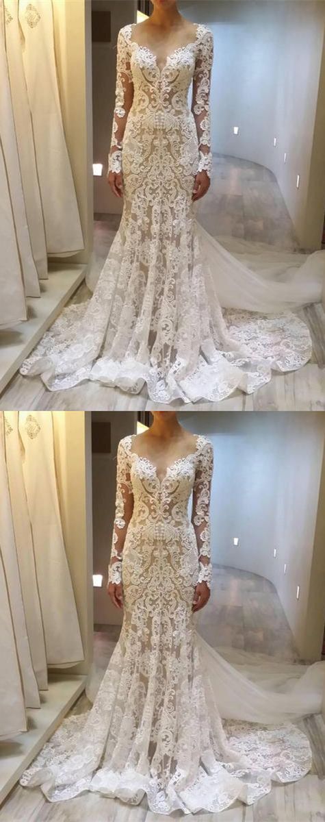 Wedding - 2018 Custom Long Sleeves Lace Elegant Fashion Charming Wedding Dresses, Bridal Dress, PD0603