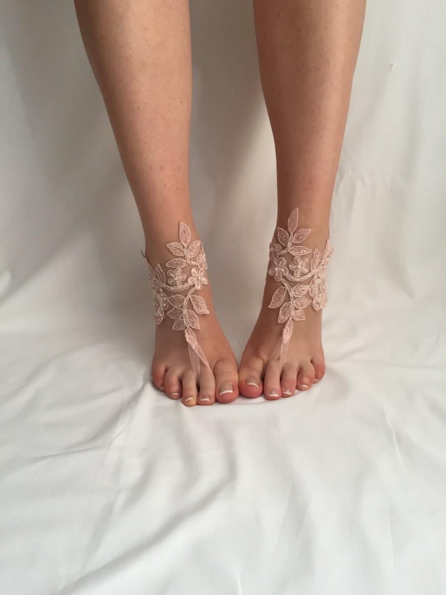 Свадьба - POWDER PINK SANDALS! Bridal barefoot sandals, wedding shoes, Lace Barefoot Sandals, Beach party sandals, Bridal accessory, Foot jewelry