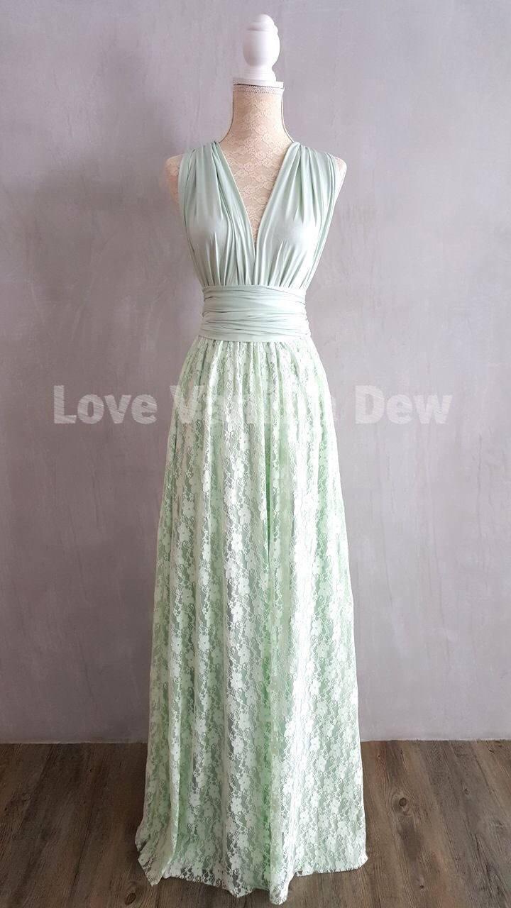 Hochzeit - Bridesmaid Dress Infinity Dresses Mint Lace Floor Length Maxi Wrap Convertible Dress Wedding Dress