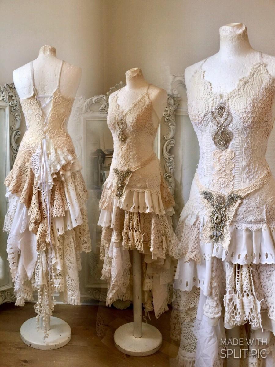 Hochzeit - Gypsy wedding dress wild,bridal gown for faries,Boho wedding dress rustic,bohemian wedding dress recycled lace,bohemian wedding dress,Raw