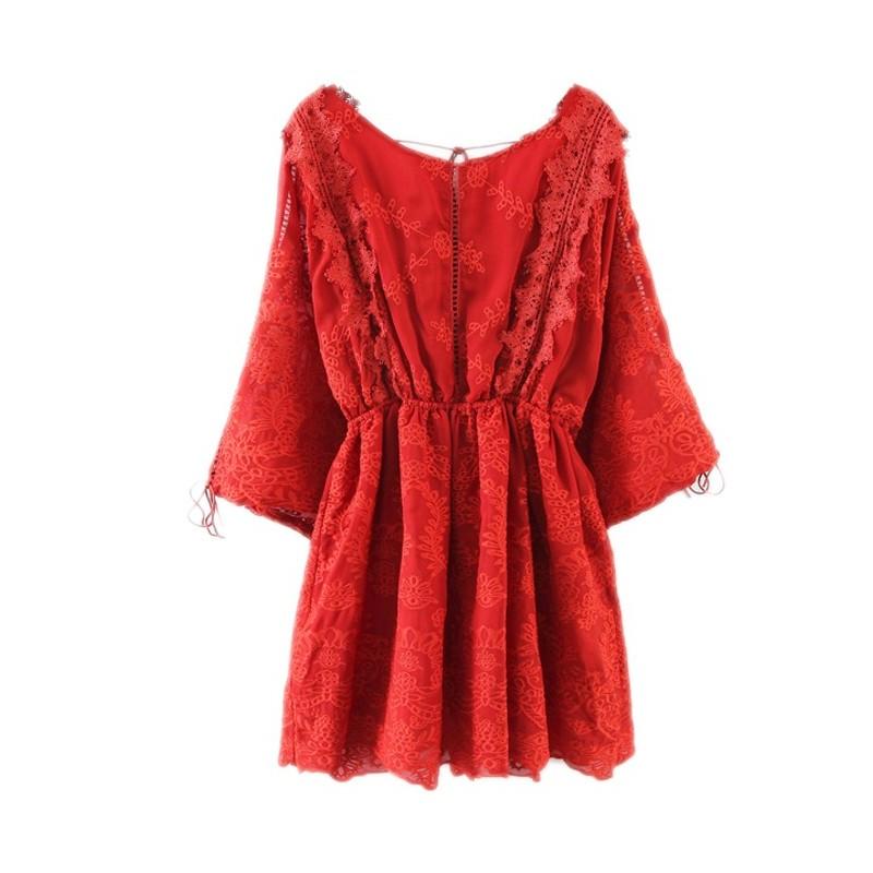 زفاف - Sweet Embroidery Lace Up One Color Summer Lace Dress - Lafannie Fashion Shop