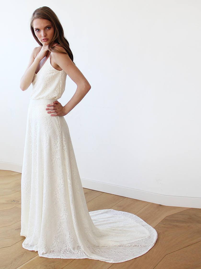 Mariage - Maxi lace bridal skirt with long train, Ivory Lace skirt , Bridal lace skirt with train 3026