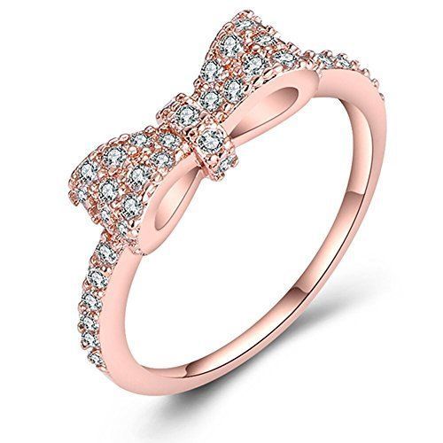 زفاف - JUST N1 18K Rose Gold Plated Cute Bow Knot Design Engagement Rings For Girls