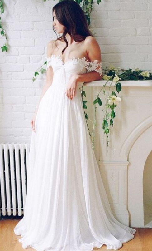 Mariage - Princess Wedding Dresses, White Wedding Dresses, Long Wedding Dresses With Lace Sleeveless Off-the-Shoulder WF01G49-494