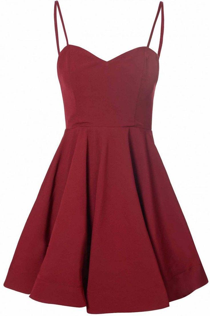 Mariage - Simple A-Line Spaghetti Straps Satin Burgundy Short Homecoming Dress With Pleats PM13