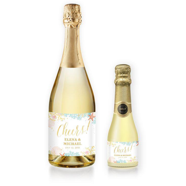 Hochzeit - "Elena" Beach Engagement Champagne Labels