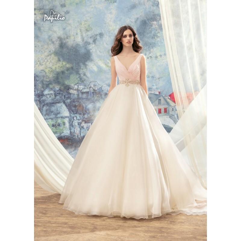 Mariage - Papilio 2017 Chapel Train Sweet Pink Sleeveless V-Neck Ball Gown Hand-made Flowers Organza Bridal Gown - Bonny Evening Dresses Online 
