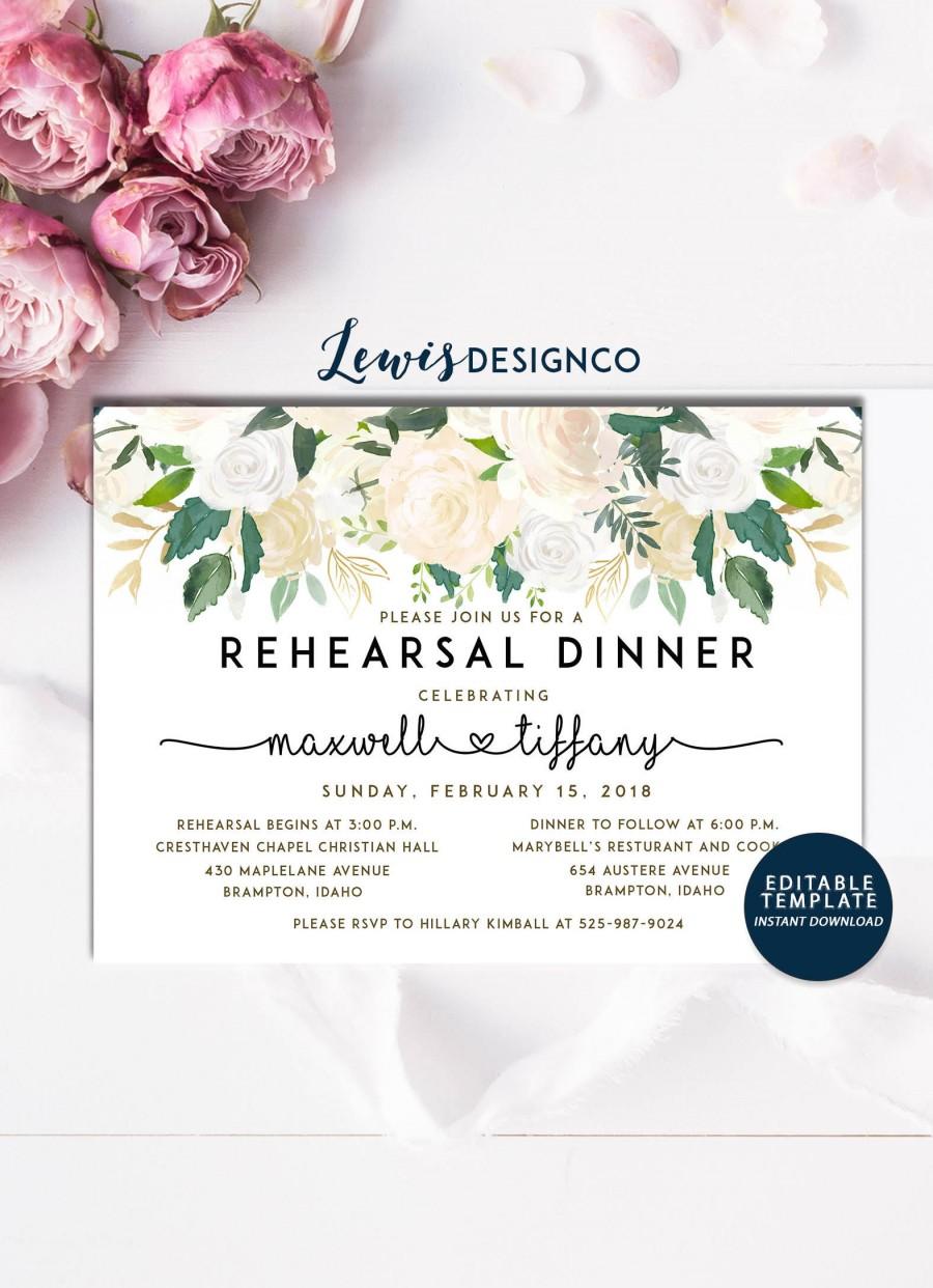 Hochzeit - Watercolor Floral Rehearsal Dinner Invitation, Party Invite, Wedding Card, Wedding Dinner, Instant Download Editable Printable pdf jpeg