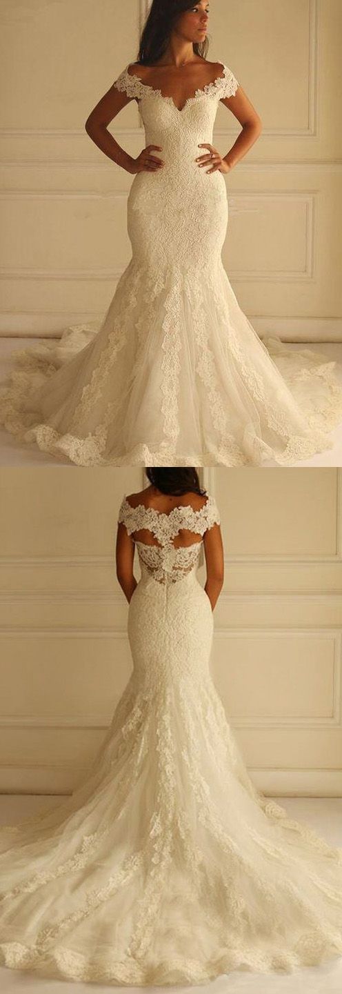 Hochzeit - Outlet Mermaid/Trumpet Wedding Dresses Long Ivory Dresses With Zipper Applique Sweep Train Fetching Wedding Dresses WF02G55-883