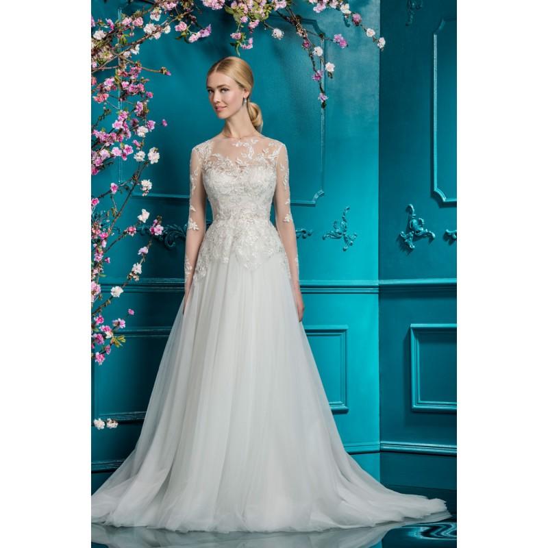 زفاف - Ellis Bridal 2018 Style 19105 Ivory Sweet Chapel Train Aline Long Sleeves Illusion Tulle Embroidery Bridal Gown - Bridesmaid Dress Online Shop