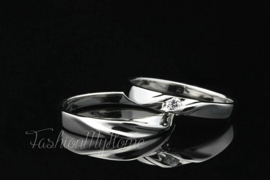 Mariage - Couple Ring Set,Initial Ring,Free Engraving,Sterling Silver Ring,Interweave Ring,Wedding Ring Set,His And Her Promise rings,couple gifts